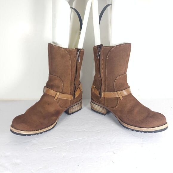 Ugg Women's Endell US 7 Brown Suede Sheepskin Lined Side Zip Moto Biker boots - Picture 6 of 16